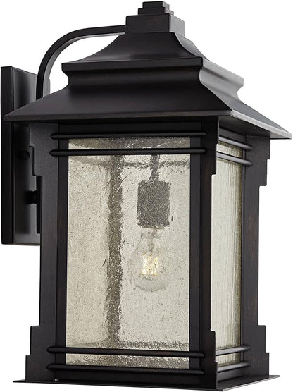 Franklin Iron Works Hickory Point Farmhouse Rustic Mission Outdoor Wall Light Fixture Bronze Lantern 19" Frosted Cream Glass for Exterior House Porch Patio Outside Deck Garage Yard Front Door Home