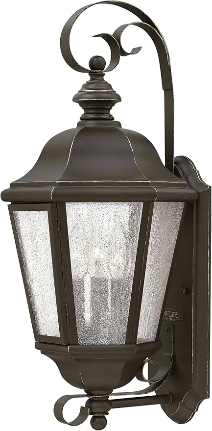 Hinkley Edgewater Medium Wall Mount Outdoor Lantern - Aluminum, Clear Seedy Glass, Traditional - Oil Rubbed Bronze | Lumora