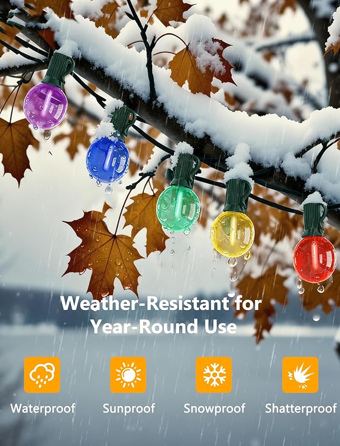 50Ft G40 Multicolor Christmas Lights Outdoor, Outdoor Christmas String Lights with 27 G40 LED Globe Colored Bulbs | Lumora