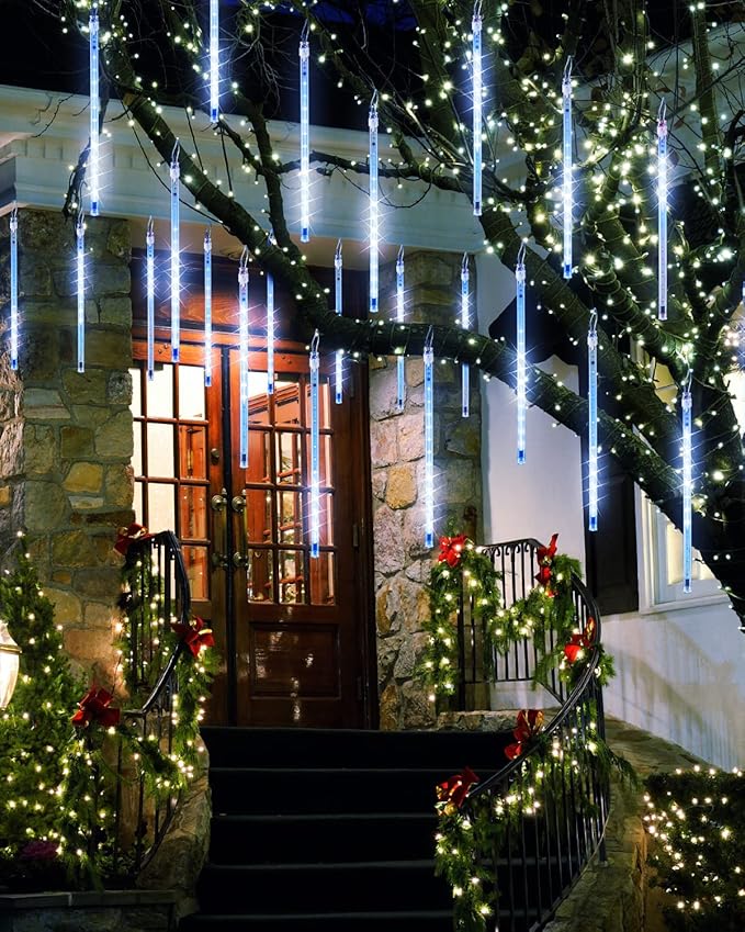 Blue 20 Tubes Meteor Shower Icicle Lights 480 LED Raindrop Lights with Timer Function - Outdoor String Light | Lumora