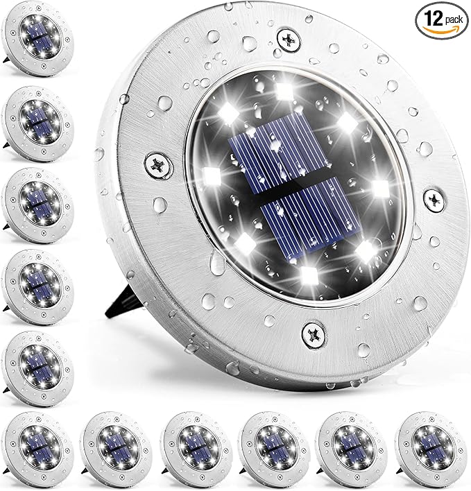 GIGALUMI Solar Ground Lights 12 Pack, 8 LED Automatic Solar Garden Lights, Waterproof Solar Powered In-Ground | Lumora