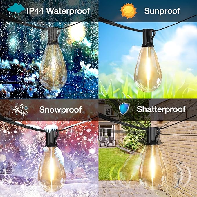 dalattin S14 Led Outdoor String Lights,100ft Patio Lights Waterproof & Shatterproof,24 Vintage Hanging Bulbs Outdoor Lights,Edison String Lights for Outside Patio Garden Backyard