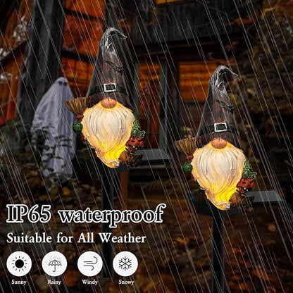 Halloween Gnome Garden Lights Outdoor Solar Halloween Pathway lights, Fall Yard Stakes Fall Decorations Gnome Statue with Bat&Pumpkin, Gnomes Gifts Fairy Garden Lights for Outside Lawn(Purple)