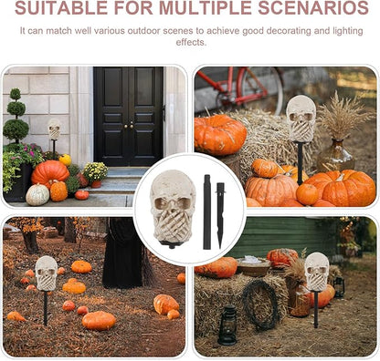 Halloween Solar Skull Garden Stake Light Outdoor Solar Pathway Lamp Decorative Yard Landscape Lighting for Halloween Outdoor Décor
