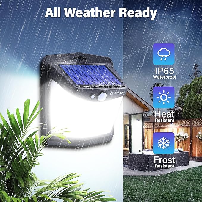 CLAONER Solar Motion Sensor Lights Outdoor, 12 Pack Solar Fence Lights IP65 Waterproof, Bright 128 LED Security Flood Lights with 270°Wide Angle, 3 Lighting Modes Motion Light for Outside Yard