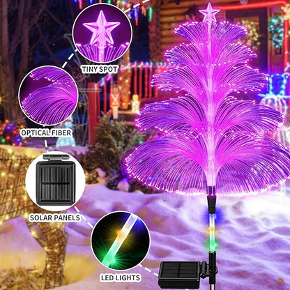 Solar Christmas Decorations Trees Lights Outdoor Waterproof Solar Christmas Tree Jellyfish Lights 5 Layer Optical Fiber 7 Color Changing for Pathway Lawn Patio Outside Decorative, 3PCS
