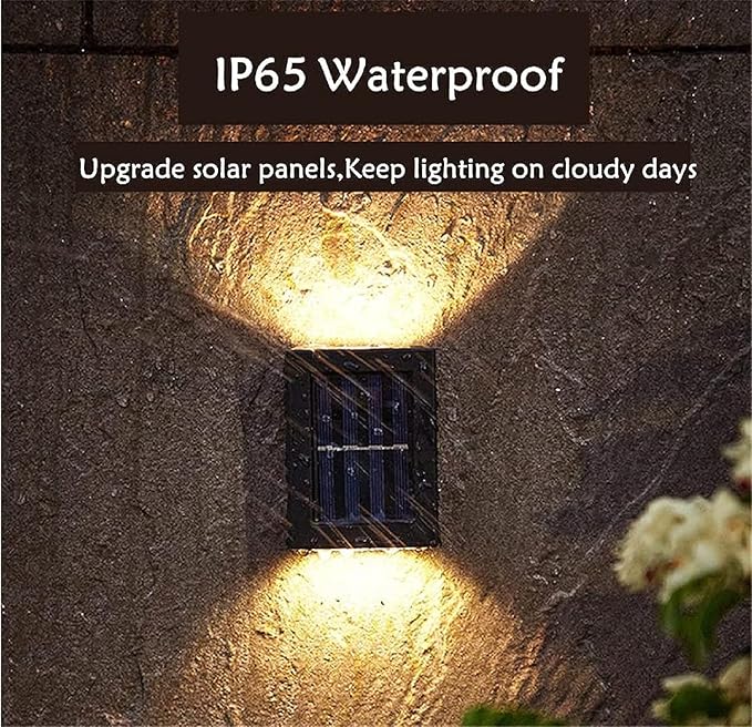 ASLIDECOR Solar Wall Lights UP Down 4 Pack,Illuminate Outdoor Sunlight Sensor Lamp IP65 Waterproof LED Modern Deck Lighting Decor for House Patio Porch