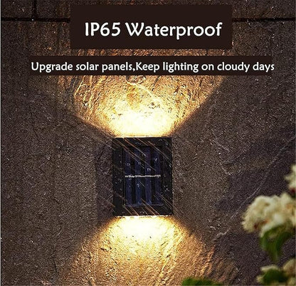 ASLIDECOR Solar Wall Lights UP Down 4 Pack,Illuminate Outdoor Sunlight Sensor Lamp IP65 Waterproof LED Modern Deck Lighting Decor for House Patio Porch
