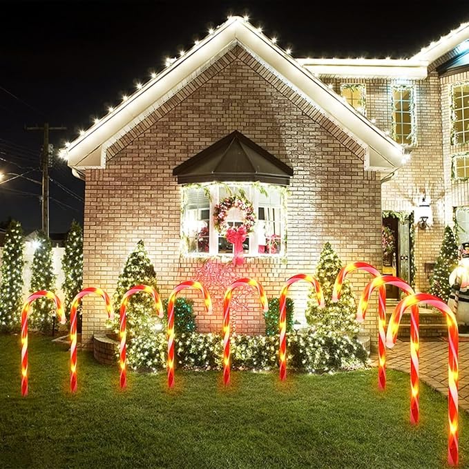 Upgraded 24 Pack Solar Candy Cane Lights Outdoor, Solar Christmas Lights Outdoor Waterproof with 8 Modes, Xmas Pathway Candy Cane Christmas Decorations Outside for Garden Lawn Yard Party