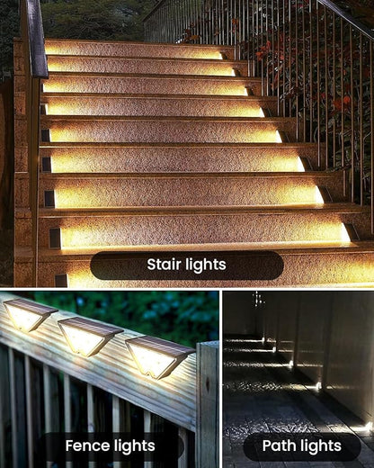 Solar Powered Step Lights for Outside Waterproof Led, Deck Outdoor Decor Stair Stairwell Lighting for Front Door, Patio, Back Porch, Ring Pathway (Warm White, 2pcs) (Warm White, 1pc)