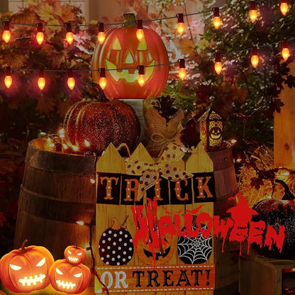 C9 Clear Orange Halloween Lights, 25FT Halloween C9 String Lights with 27 Clear Orange Bulbs, Hanging Decoration Lights for Outdoor Indoor Patio Home Party Garden Yard-Black Wire