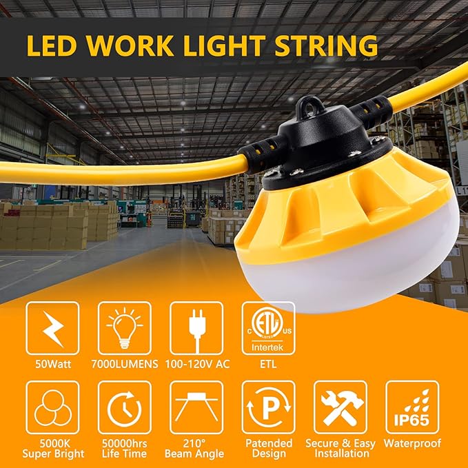 50FT Construction String Lights LED Industrial Grade Best for Construction Sites, Renovation, Walkways,Patio，Mine | Lumora