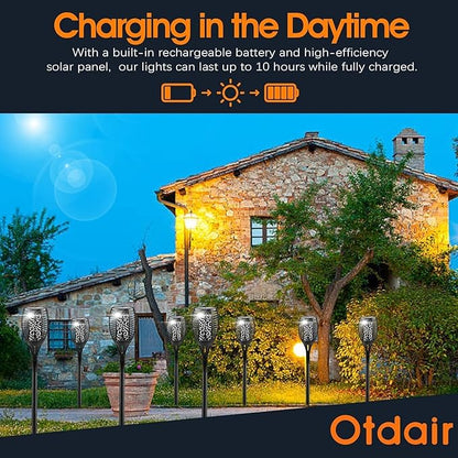 Otdair 96 LED Solar Lights Outdoor Upgraded 6 Pack, 43" Tall & Super Larger Size, Waterproof Tiki Torches for Outside, 2200mAh Solar Solar Torch Light with Flickering Flame for Path Yard Garden