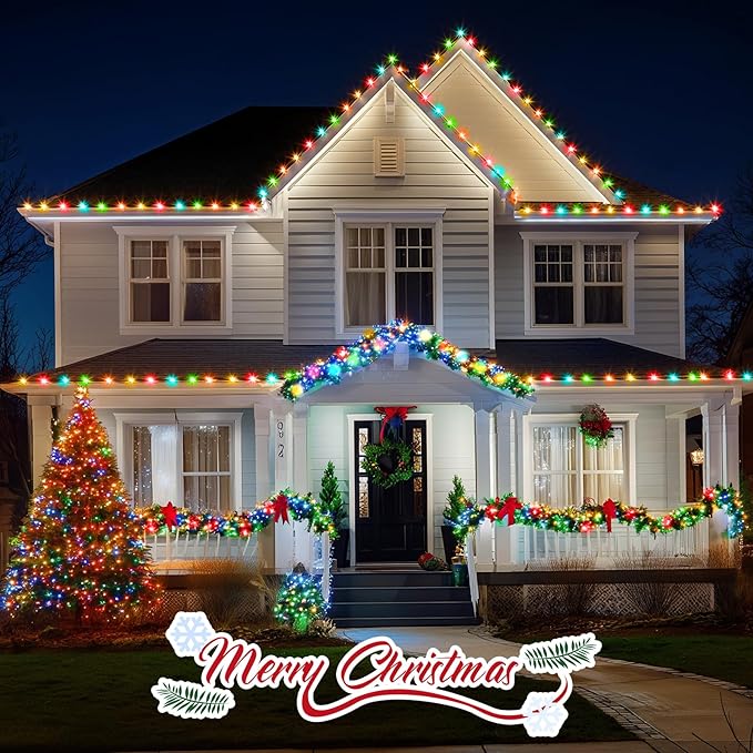 Minetom C9 Bulb String Lights Outdoor 100 Feet Multicolored Christmas Lights Green Wire for Outdoor Patio Room Christmas Tree Party Backyard Xmas Decoration, E17 Base, 100+4 Bulbs, Not Connectable