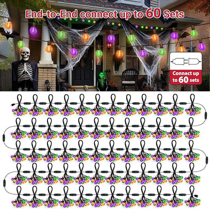 LAMPHOME Globe Outdoor Halloween String Lights, 26FT Patio Lights with 12+1Edison Shatterproof Bulbs(1Spare), connectable Dimmable for Backyard Porch Decor,Orange Green Purple