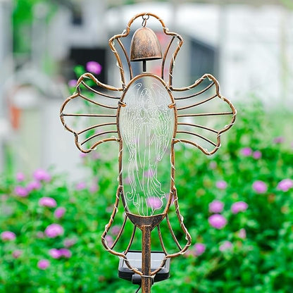 Solar Lights Garden Backyard Decor Outdoor,Angel Figurine Waterproof Light Cross Stake,Housewarming Yard Patio Pathway Lawn Ornaments Ideas for Gardening Mother Grandma