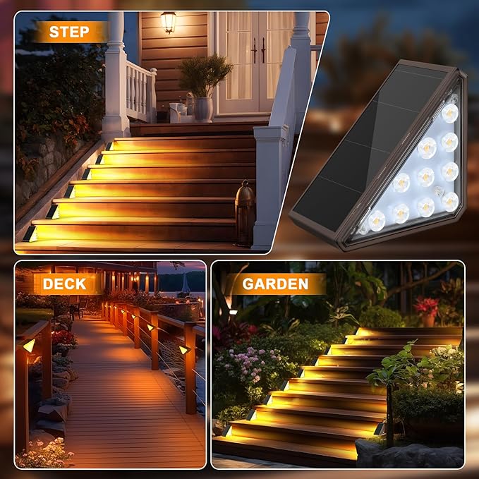 12 Pack Solar Stair Lights Outdoor Stair Lights with Waterproof IP67 LED Solar Light for Outside Light Decor for | Lumora