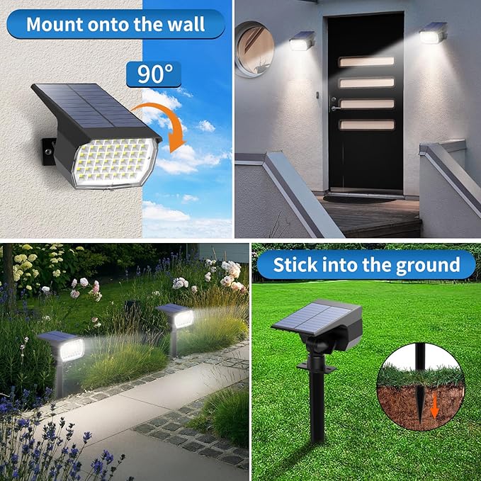 Solar Spot Lights Outdoor 6 Pack, [46 LED/3 Modes] Solar Landscape Spotlights Waterproof, 2-in-1 Auto On/Off Solar | Lumora
