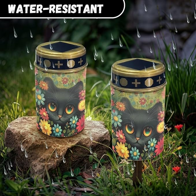 Cat Floral Solar Garden Lights Auto On/Off Solar Street Lights for Cemetery Solar Lights Waterproof Outdoor Solar LED Lights for Desks Patios Paths Tomb Gardens