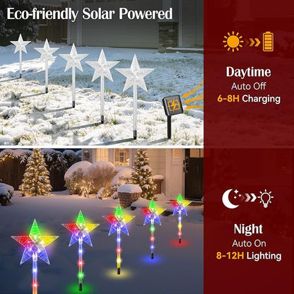Luxspire Christmas Pathway Lights Outdoor, 5 Pack Solar Walkway Light Waterproof & Auto On/Off, Outdoor Christmas Decorations for Holiday Garden Patio Lawn Yard, Star + Colorful Light