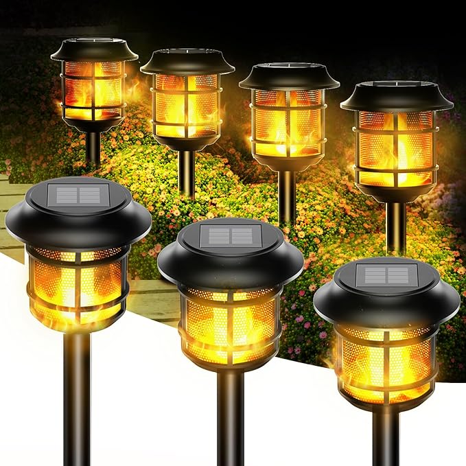 4 Pack Flame Lamp Solar Pathway Light, Landscape Lighting for Yard and Walkway, Solar Garden Lights Waterproof