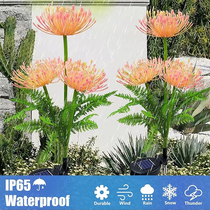 AVEKI Outdoor Solar Garden Lights, 2 Pack Solar Equinox Flowers Lights Colored LED Beads IP65 Waterproof Landscape Lights Outside Lights for Yard Lawn Patio Women's Gift (Warm Light)