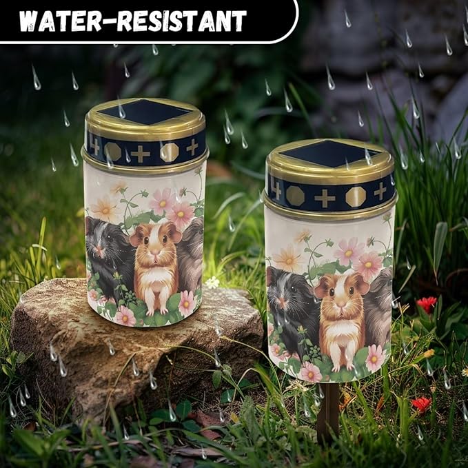 Guinea Pig Floral Solar Garden Lights Outdoor, Cross Solar Lights Outdoor Waterproof Solar Powered Lights for Outside Patio Yard Pathway