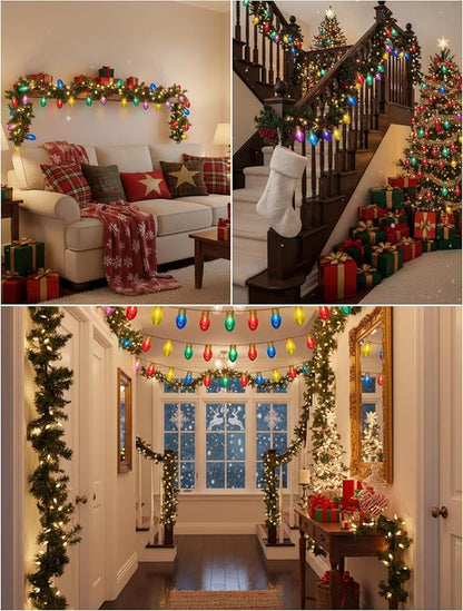 Jumbo Outdoor Christmas Lights,16FT C9 Jumbo Xmas String Lights Decorations Waterproof Hanging Lights with 10 Large Clear Multicolor Bulb for Outdoor Porch Patio Eave Xmas Roof Decoration