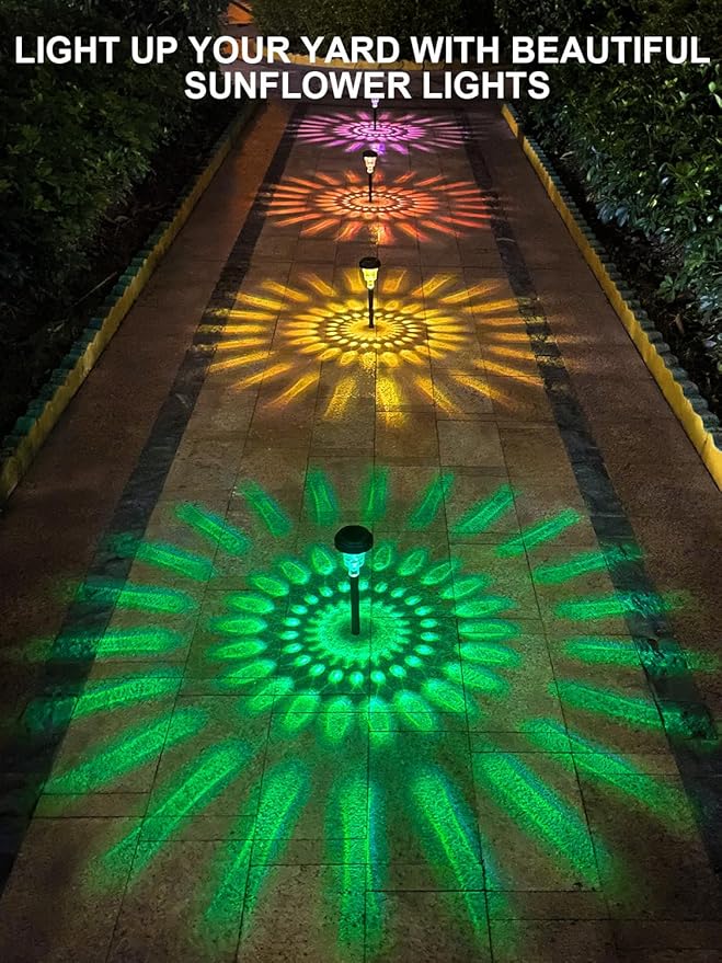 ROOR Solar Pathway Lights 2 Pack, Outdoor Solar Yard Lights, RGB Color Changing+Warm White, IP67 Waterproof LED Solar Lights for Garden Path Backyard Christmas Lawn Landscape Decorative