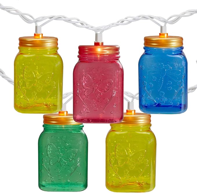 Northlight Mini Mason Jar Patio Light Set - Multi-Color - 7.5' White Wire - 10ct
