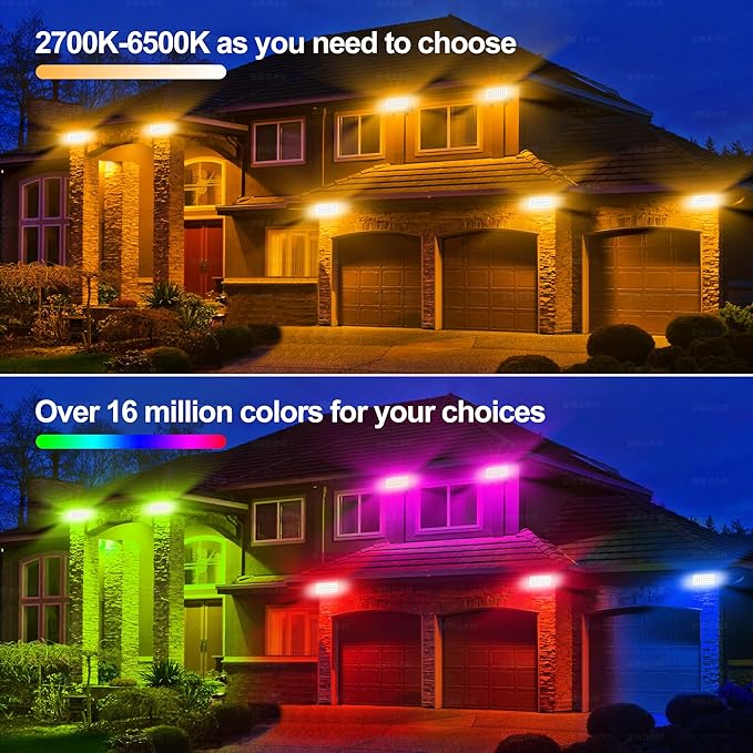 Party Lights Outdoor Smart Flood Light, 180W RGBCW Color Changing LED, 2700–6500K Tunable White, WiFi App & Voice | Lumora