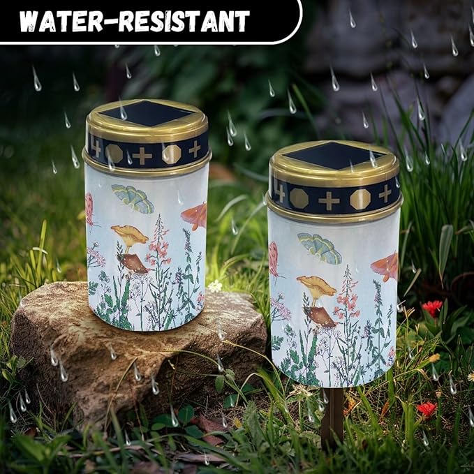 Mushroom Cemetery Solar Lights for Grave Outside Lights for House Solar Powered Decor Waterproof Solar Powered Flameless Candle Led Light Dustproof and Easy to Install