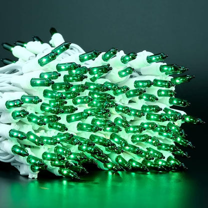 YULETIME 200 Green Christmas Lights, Pack of 2 Sets 33 Feet 100 Count UL Certified Incandescent String Lights (Green - White Wire)