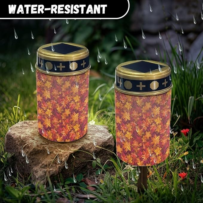 ZOUTAIRONG Red Maple Leaves Solar Light for Cemetery Grave 2 Pack Solar Garden Lights Pathway Lights Solar Powered Solar Pathway Lights Outdoor Cemetery Solar Lights for Grave Solar Lights