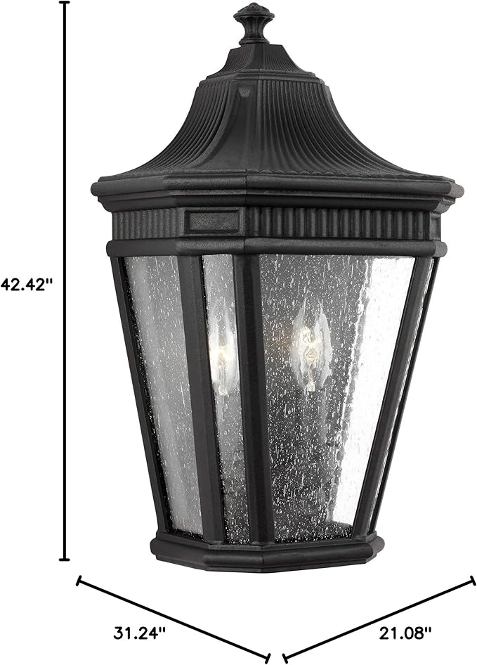 Feiss OL5423BK Cotswold Lane Outdoor Patio Lighting Wall Lantern, Black, 2-Light (10"W x 16"H) 120watts