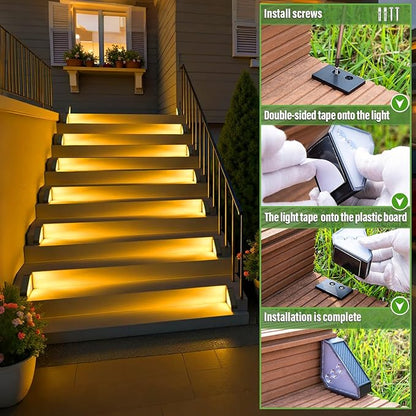 JSOT Solar Step Stair Lights Outdoor Yard Decor 10 Pack, IP65 Waterproof Deck Lighting for Outside Solar Powered, Solar Garden Light Decor for Fence, Backyard, Front Porch Step, Balcony, Wall, Patio