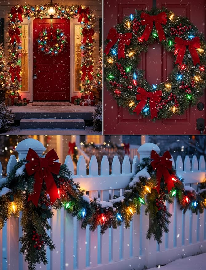 C7 LED Christmas Lights, 25Ft C7 Multicolor String Lights with 27 Clear Bulbs, LED String Lights for Christmas Tree Decor Patio, 0.6 Watt E12 Candelabra Base