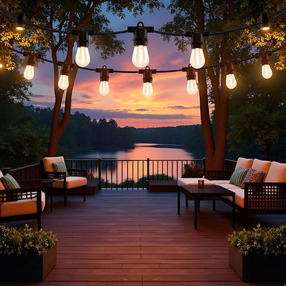 YULETIME 35 Feet 18 LED Solar Powered Patio String Lights, E26 Base with S14 Bulb Dimmable Weatherproof Backyard Light Bistro Lights (18 Lights - Solar Powered)