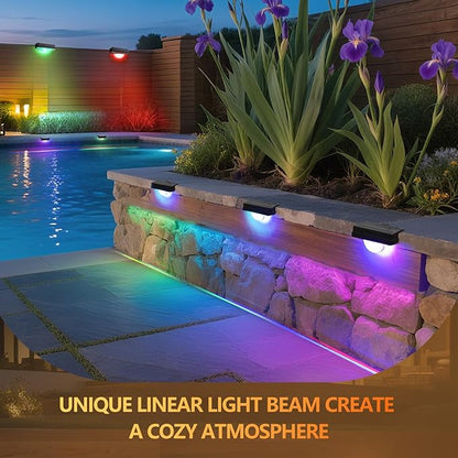 2 Packs Solar Step Lights Outdoor Waterproof, Solar Fence Lights RGB Color Changing, Outdoor Stairs Light for Garden, Patio,Garden,Poolside,Fence,Wall