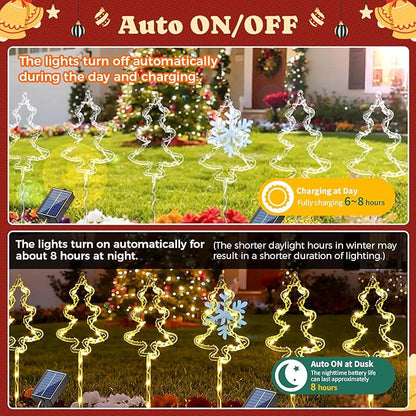 6 Packs Christmas Tree Solar Garden Lights with 8 Light Modes, 21.65 Inches Tall Christmas Outdoor Lighting with 20 LEDs Each, Solar Outdoor Xmas Decor for Garden, Path, Patio (Warm White)