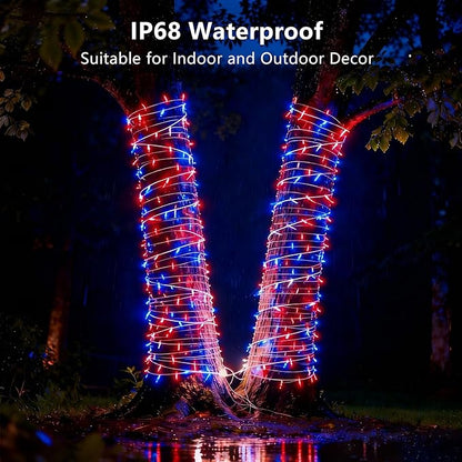 Red White and Blue String Lights,4th of July Decoration,23.3FT-70 Lights LED String Lights, Fairy Lights for Independence Day President Day Memorial Day Plug in IP68 Waterproof