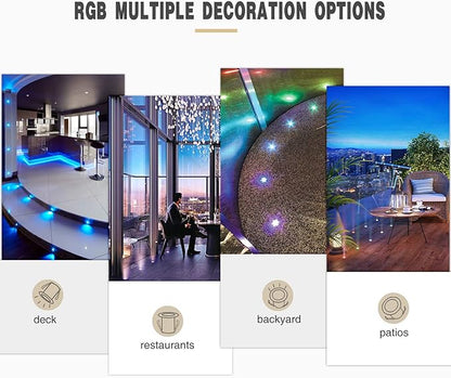 30Pcs LED Deck Light Kit 0.1W-0.3W Low Voltage RGB Outdoor Lighting 6Lm IP67 Waterproof Outdoor Black Border Step Stairs Garden Yard Patio Landscape Decor Lighting(RGB, 30pcs)