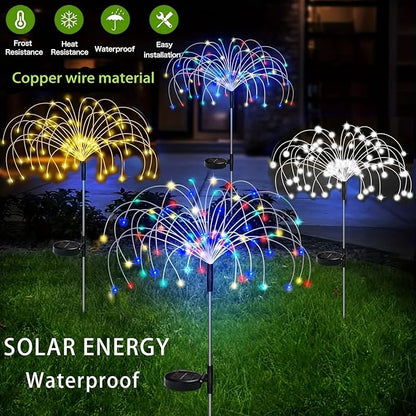 PINHEN Solar Firework Lights, 2 Pack Solar Garden Lights 200 LEDs 8 Lighting Modes Solar Lights Outdoor Waterproof for Garden Path Yard Patio Walkway Pathway Party Wedding Decorative (Warm White)