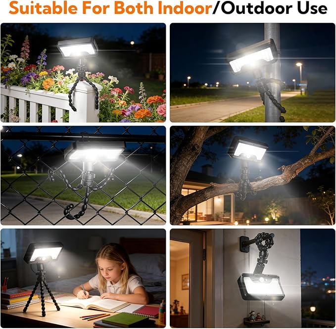 4 Pack Solar Motion Sensor Lights Outdoor, Flexible Octopus Tripod Security Lights, IP65 Waterproof with USB-C Charging, 600LM for Camping, Fence, Patio, Garden