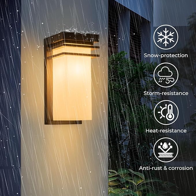 Modern Outdoor Wall Lights Fixtures Set of 2, Front Porch Sconce Lighting Wall Mount, Exterior Wall Lamps with White Frosted Glass for Patio, House, Commercial Use, E26 Base