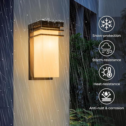 Modern Outdoor Wall Lights Fixtures Set of 2, Front Porch Sconce Lighting Wall Mount, Exterior Wall Lamps with White Frosted Glass for Patio, House, Commercial Use, E26 Base