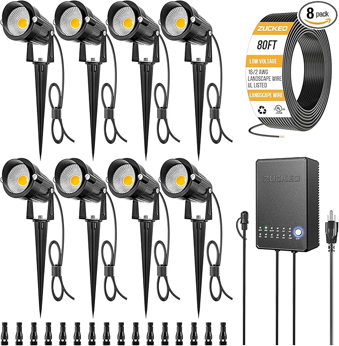 ZUCKEO All-in-One Landscape Lighting Kit, 5W LED Low Voltage Landscape Lights with Transformer and 80FT Wire | Lumora