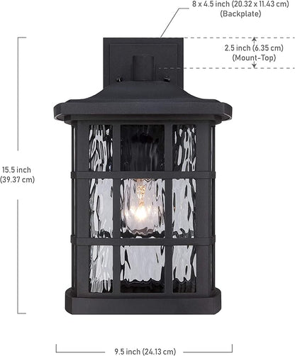 Quoizel Stonington Outdoor Wall Lantern, Coastal Armour 15.5 Inch 1-Light Mystic Black Vintage Wall Sconce, Clear Water Glass, 100W, Decorative Outside Lights for Patio, Porch, Garage or Yard