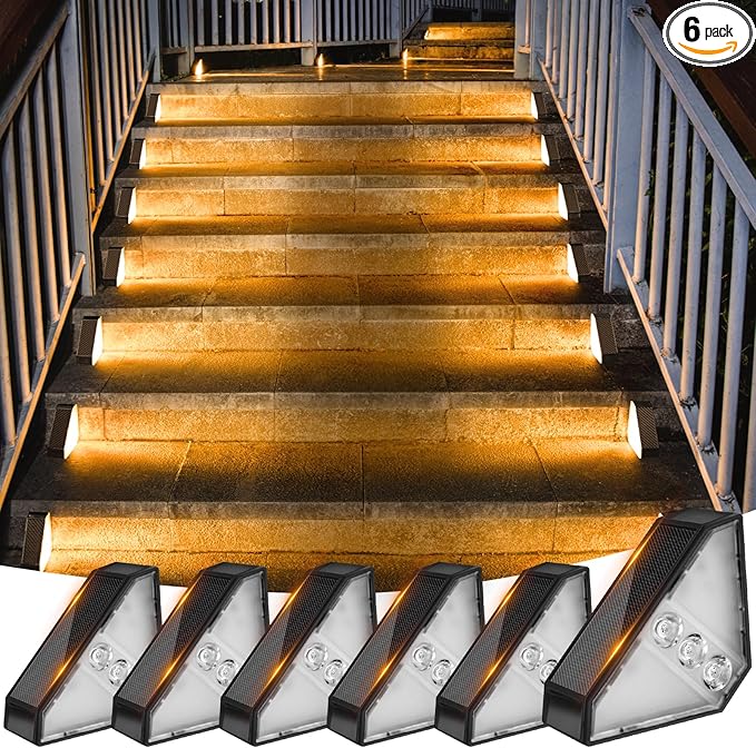 echosari 6 Pack Solar Step Lights for Outside, Ultra Bright Outdoor Stair Lights Auto ON/Off, 2835 SMD LEDs Outdoor | Lumora