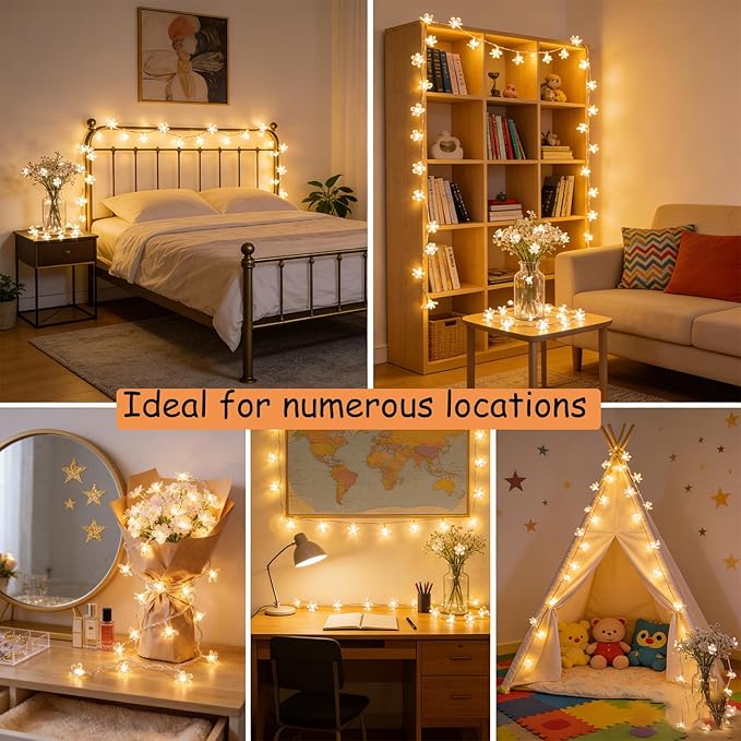 Fairy Flower String Lights Indoor Bedroom Decor, 33 ft 100 LED Artificial Cherry Blossom Lamp Indoor Outdoor Wall Window Garden Hanging Decorations for Christmas Wedding Birtday Party (Warm White)